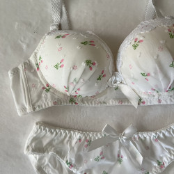 طقم ستيانة وكلوت أبيض مورد