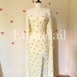 طقم فستان وروب كم قماشة زبدة