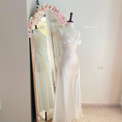 فستان لانجري ستان راقي وتقيل أبيض  