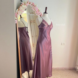 فستان لانجري ستان راقي وتقيل بنفسجي 