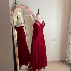 فستان لانجري ستان راقي وتقيل خمري