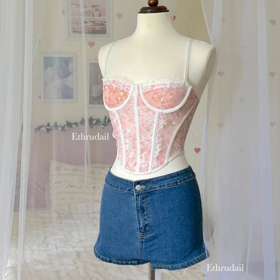 طقم توب مورد وشورت جينز