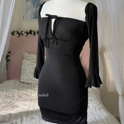 فستان لايكرا ون سايز مميز أسود مع إيدين  