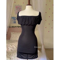 فستان لايكرا ون سايز أسود مع خيوط من الخلف 