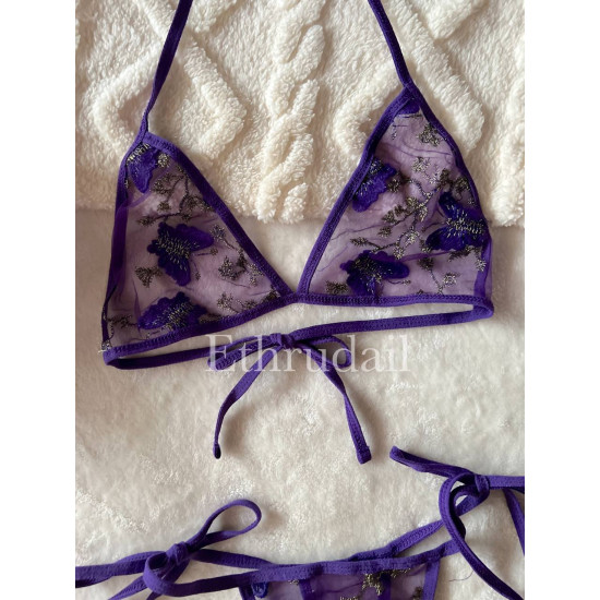 طقم داخلي دانتيل وفراشات قطعتين